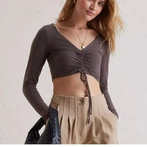 Daily Practice by Anthropologie The Humboldt Crop Top Gathered Cocoa Size Large